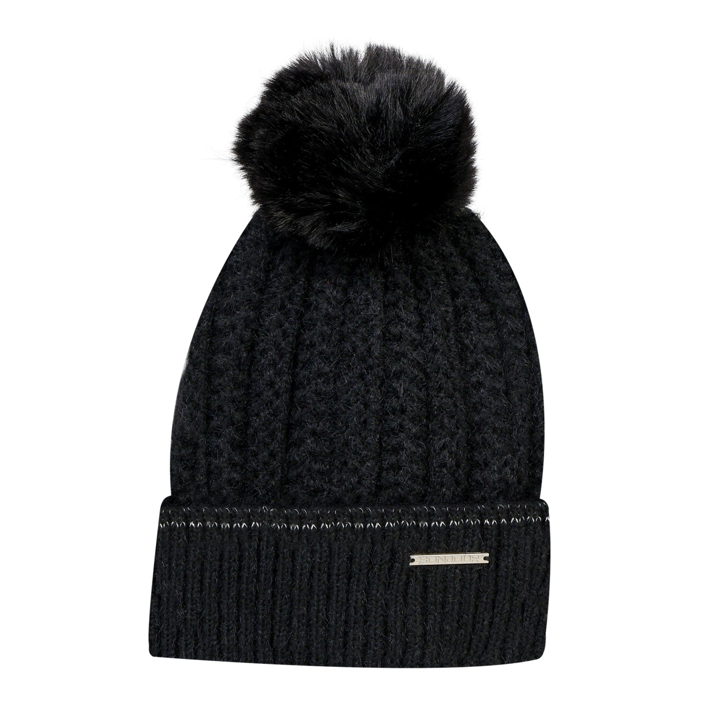 Women & Girls Pom-Pom Knitted Beanie Cap (Black)