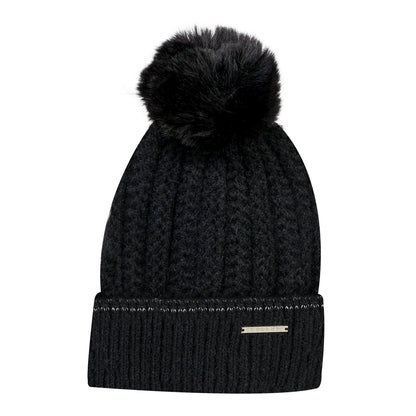Women & Girls Pom-Pom Knitted Beanie Cap (Black)