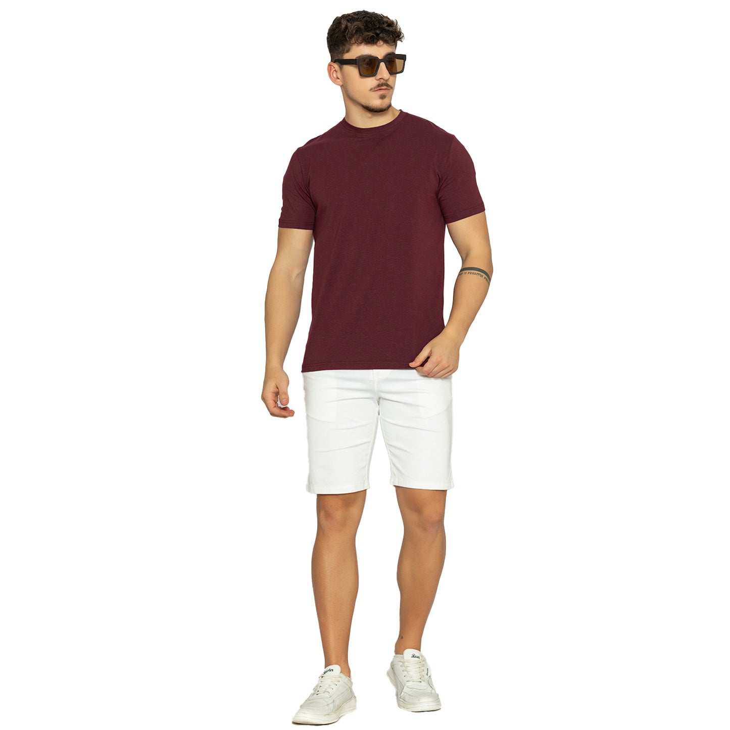 Deep Plum Round Neck Half Sleeves T-Shirt for Men