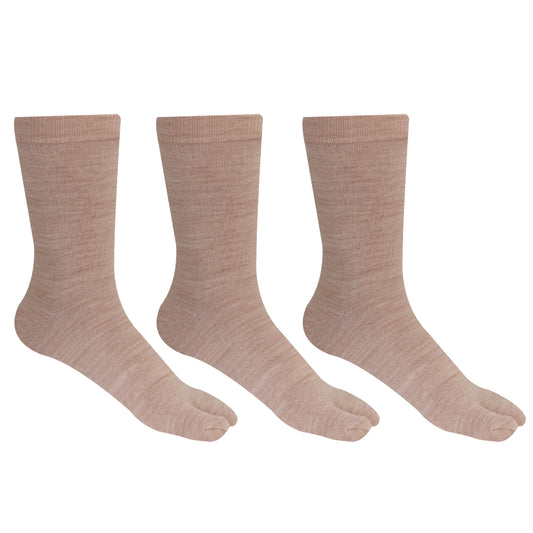 Women's Fine Woolen Thumb Crew Socks - Fawn (Pack of 3)