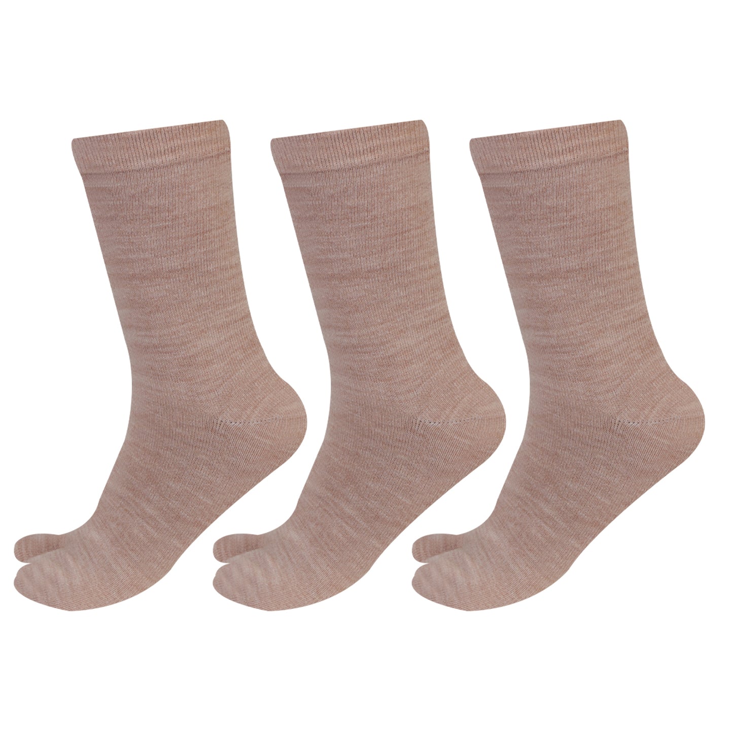 Women's Fine Woolen Thumb Crew Socks - Fawn (Pack of 3)