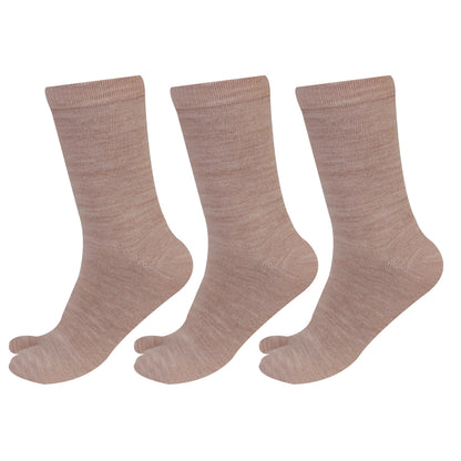 Women's Fine Woolen Thumb Crew Socks - Fawn (Pack of 3)