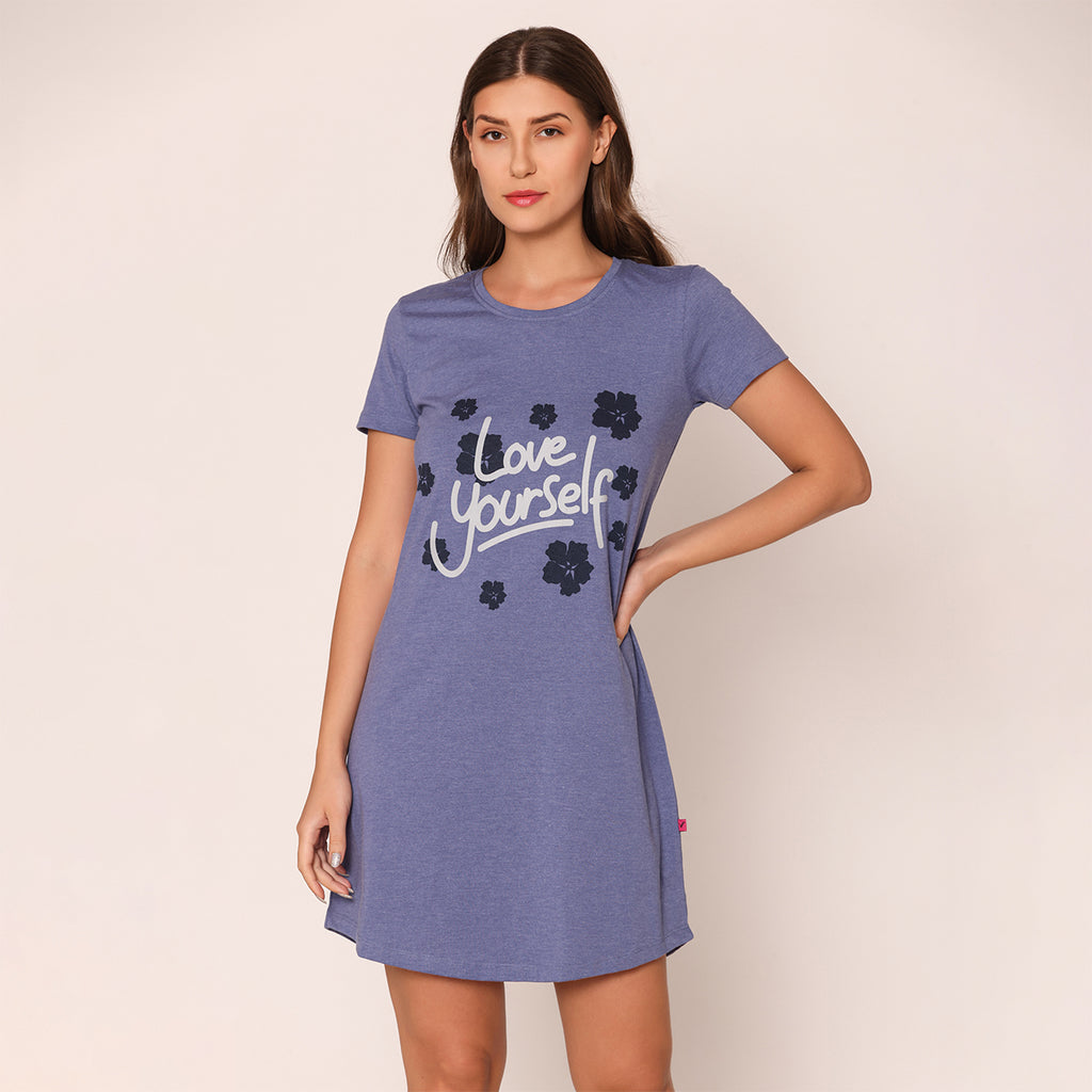 Women Cotton Sleepshirt - Denim Blue