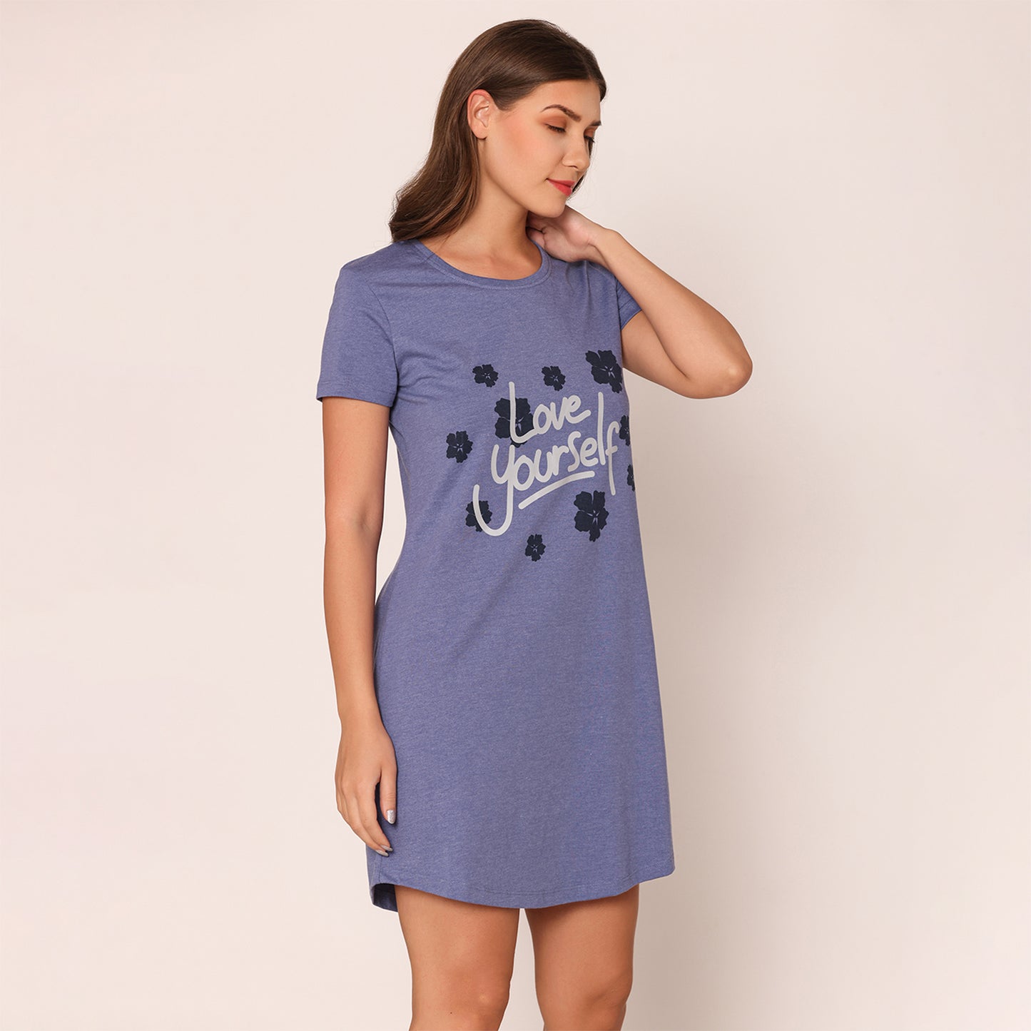 Women Cotton Sleepshirt - Denim Blue