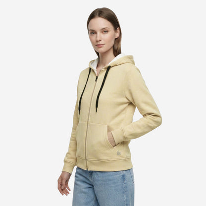 Women’s Solid Zipper Hoodie Jacket (Biscotti)