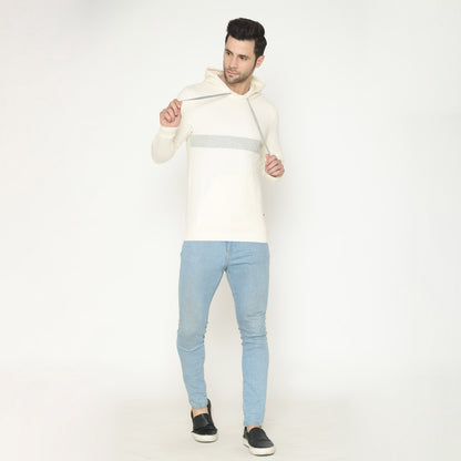 Men's Grey Striped Hoodie Sweatshirt - Off White