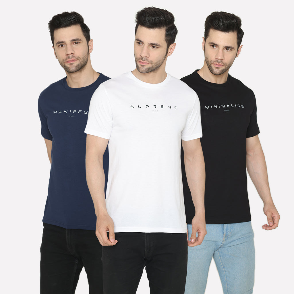 Men's Regular Solid T-Shirt - Black/Navy/White - PO3