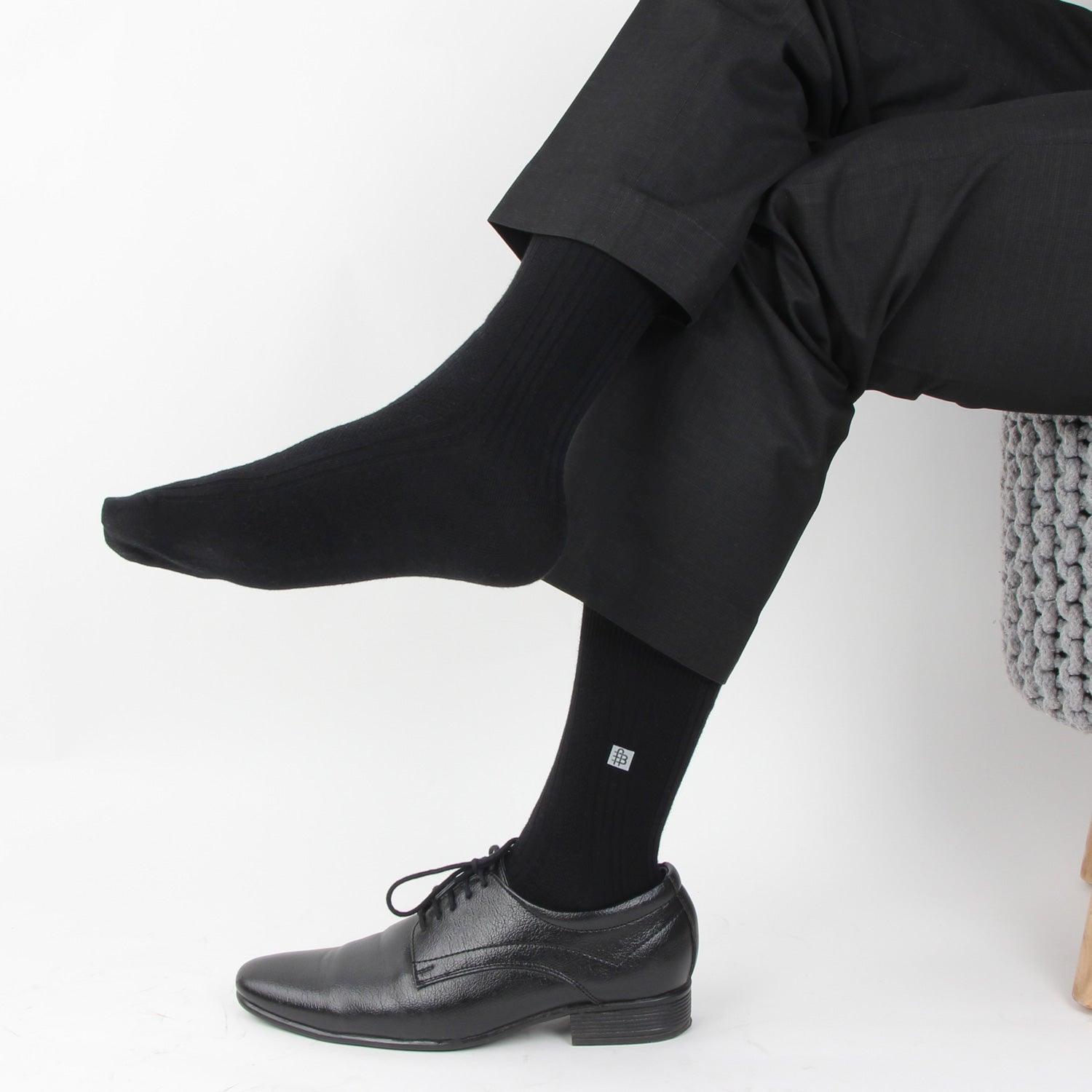 Men Ribbed Formal Socks - Black