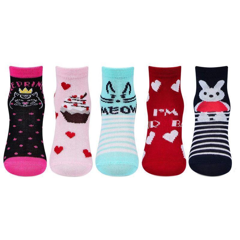 Infants Fancy Design Multi Color Cotton Ankle Socks- Pack of 5 - Bonjour Group