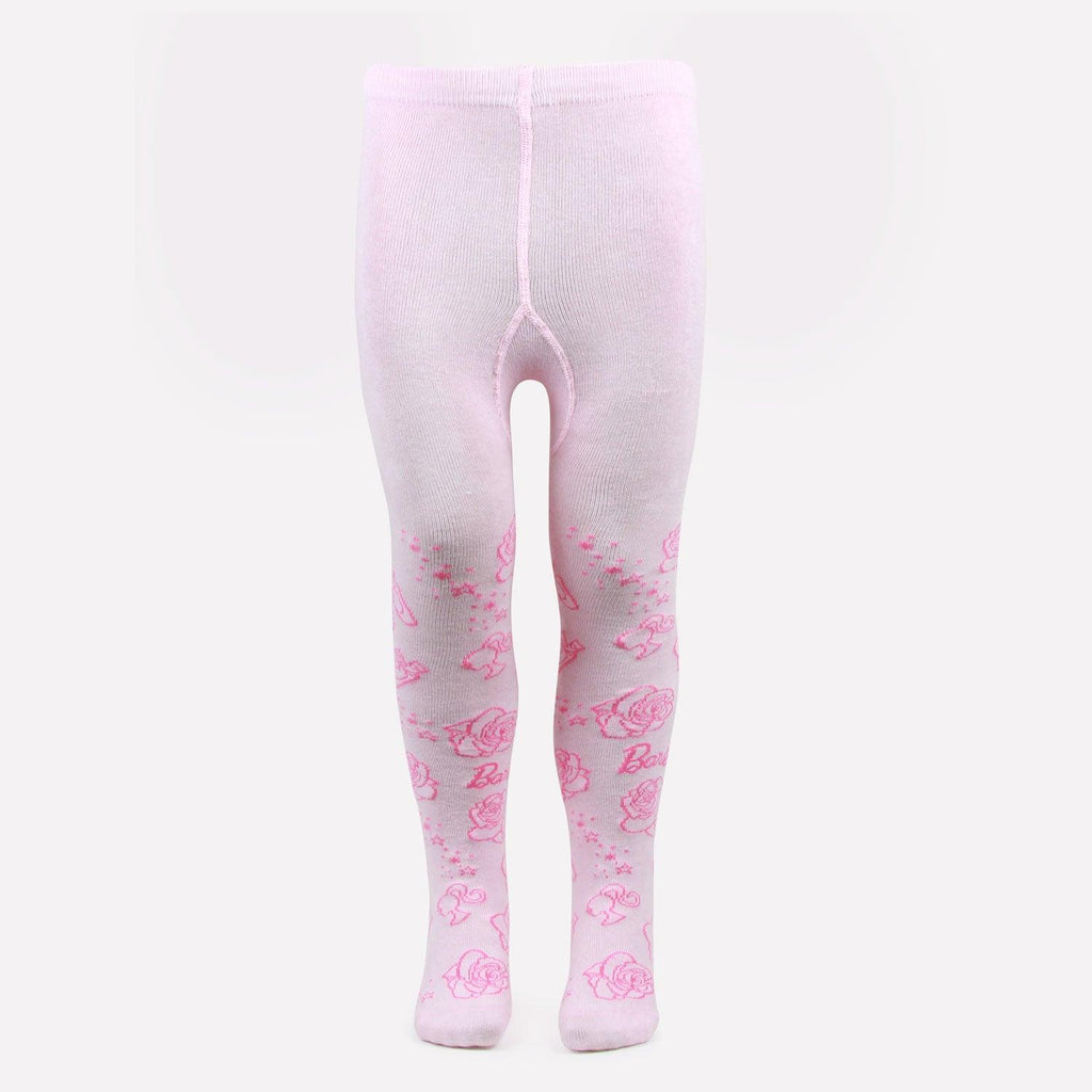 Barbie Printed Knitted Tights For Baby Girls - Baby Pink
