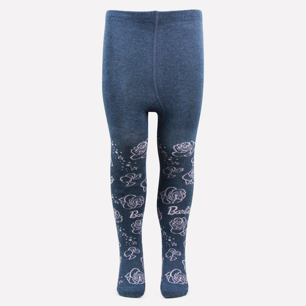 Barbie Printed Knitted Tights For Baby Girls - Light Navy