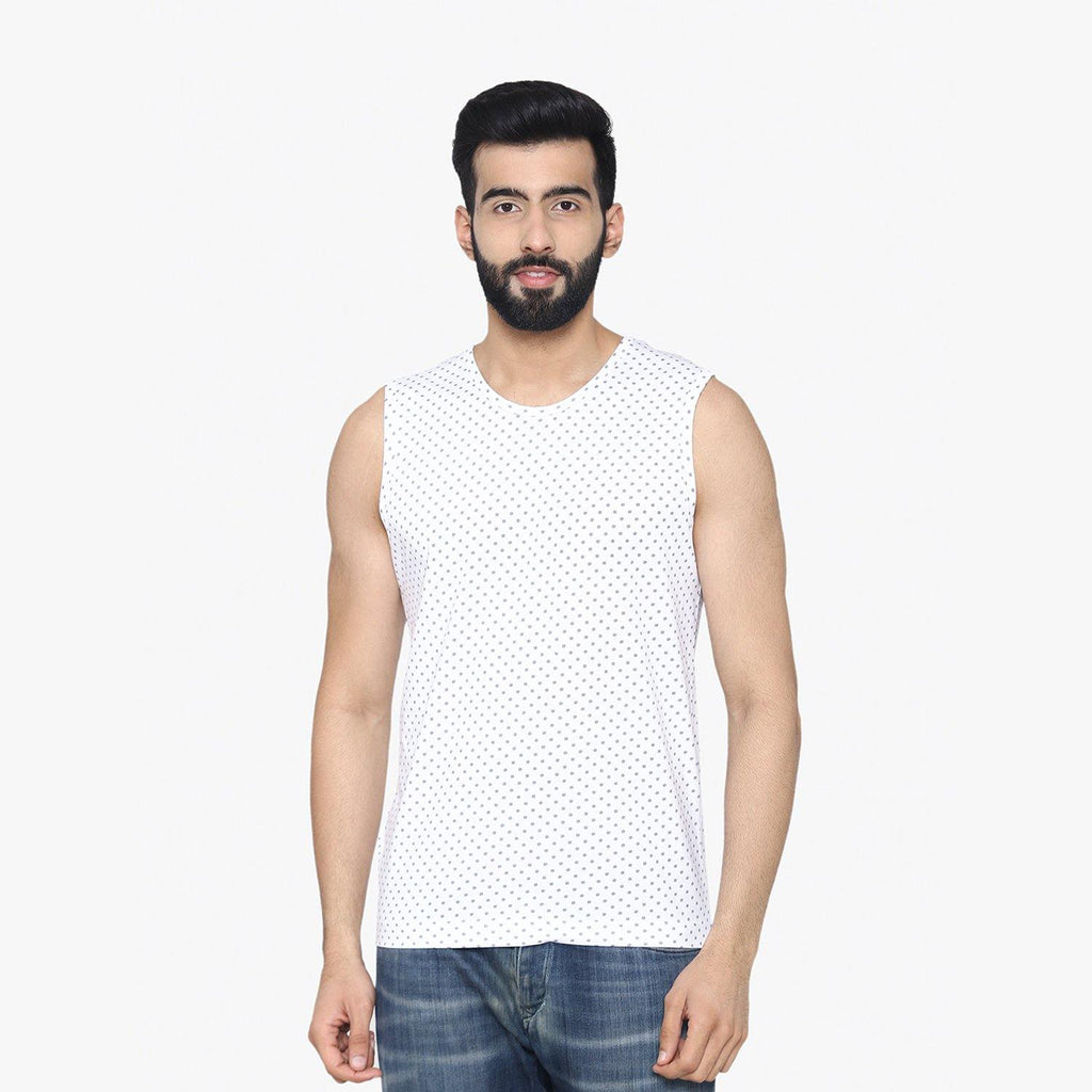 Men's Sleeveless Polka Prints Casual Round- Neck T-Shirt - Bonjour Group