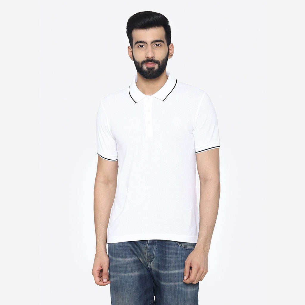 Men's  Polo - Neck Half Sleeve Casual T-Shirt - White - Bonjour Group