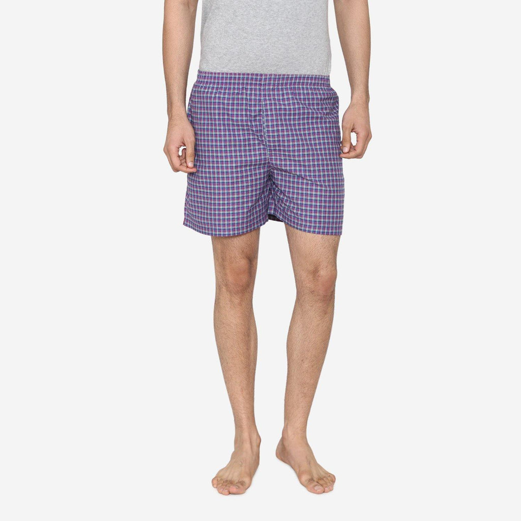 Men Classic Check - Prints woven Boxer Shorts - Dark Pink - Bonjour Group