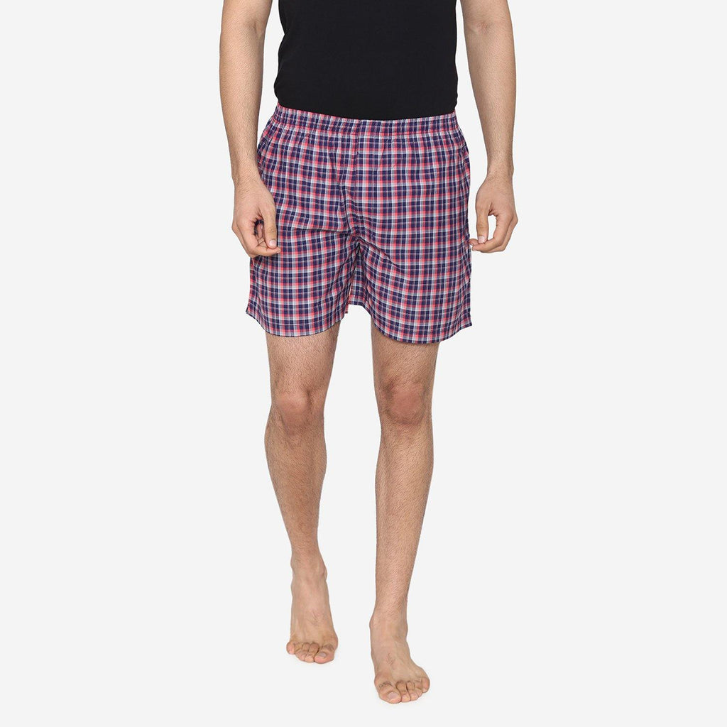 Men Classic Check - Prints Woven Boxer Shorts - Dark Navy - Bonjour Group