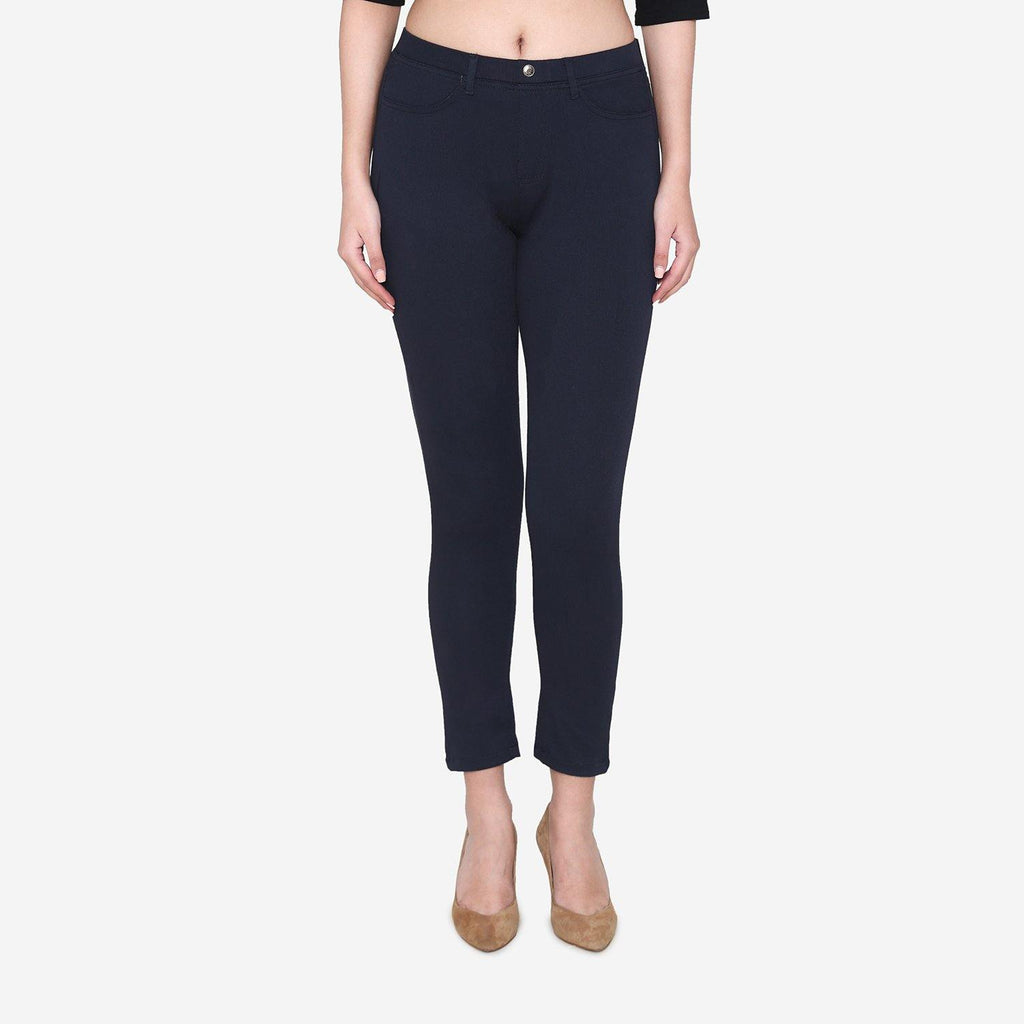 Vami Women's  Cotton Stretchable Jeggings - Navy - Bonjour Group