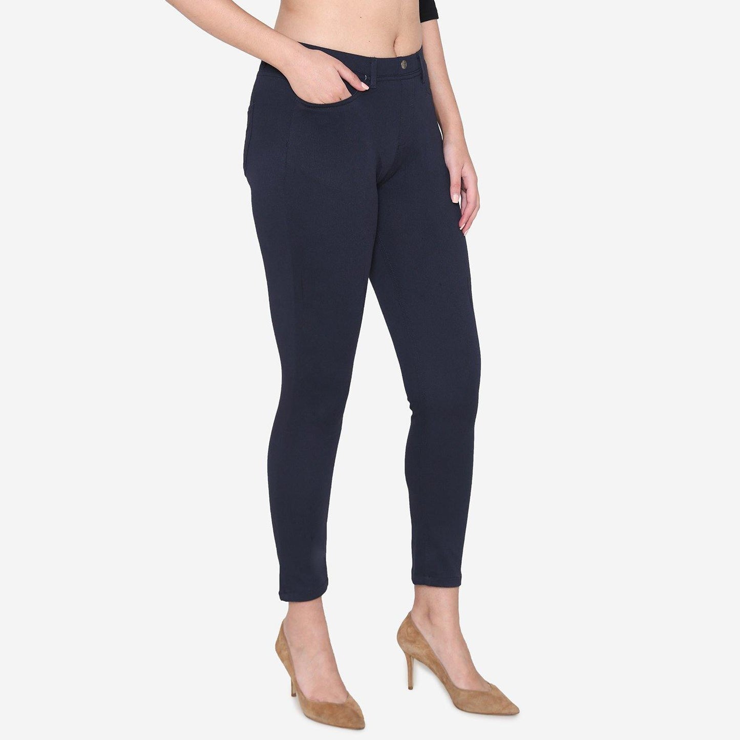 Vami Women's  Cotton Stretchable Jeggings - Navy - Bonjour Group