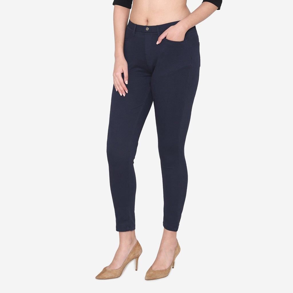 Vami Women's  Cotton Stretchable Jeggings - Navy - Bonjour Group