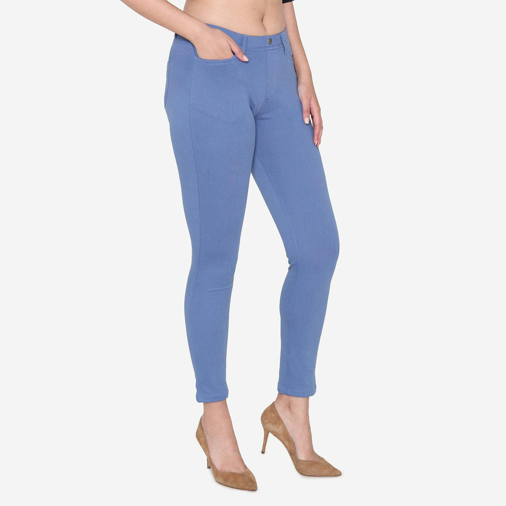Vami Women's  Cotton Stretchable Jeggings - Lt.Denim Blue - Bonjour Group