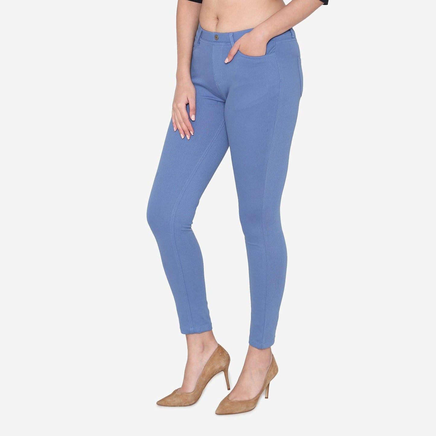 Vami Women's  Cotton Stretchable Jeggings - Lt.Denim Blue - Bonjour Group