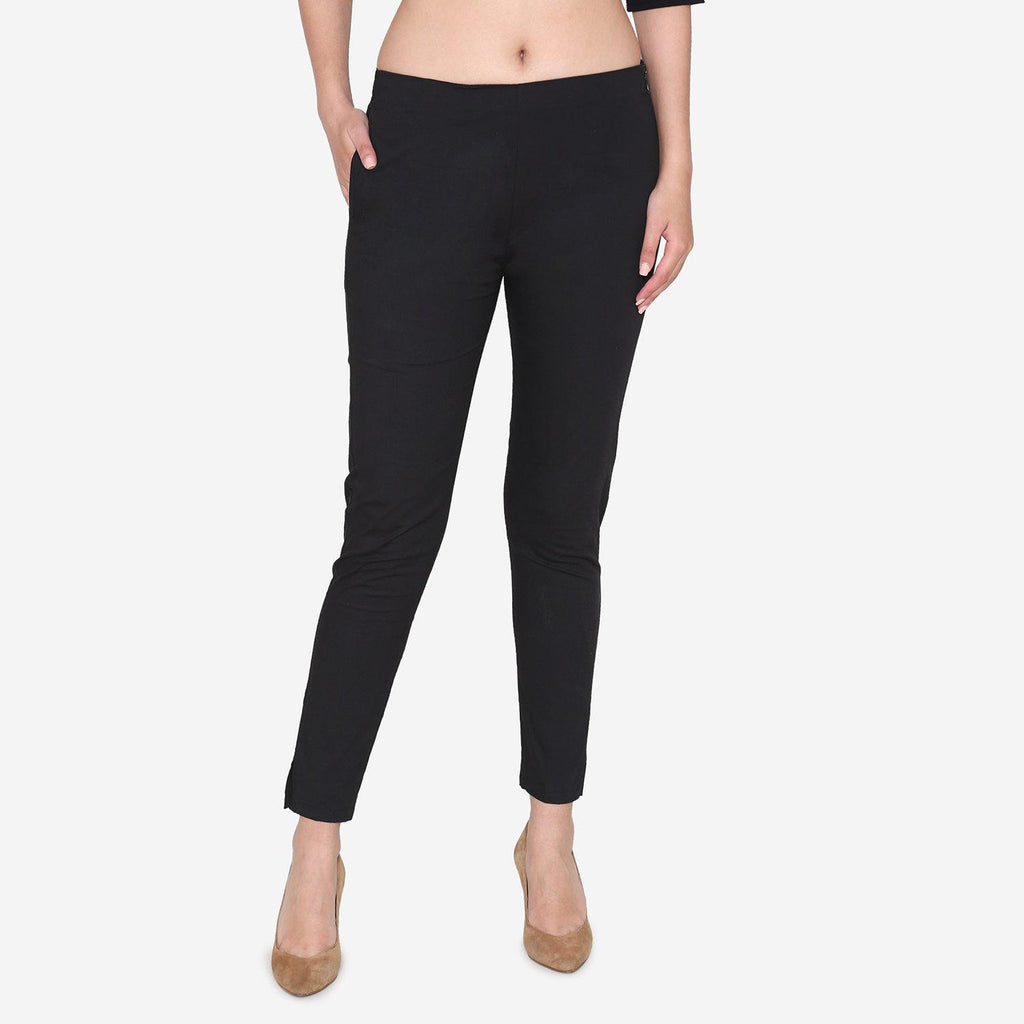 Vami Women's Cotton Formal Trousers - Black - Bonjour Group