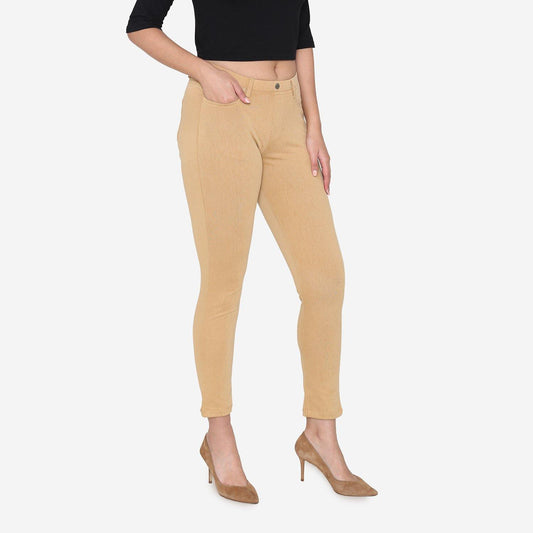 Vami Women's  Cotton Stretchable Jeggings - Beige - Bonjour Group