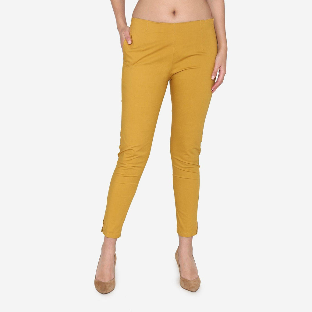 Vami Women's Cotton Formal Trousers- Golden - Bonjour Group