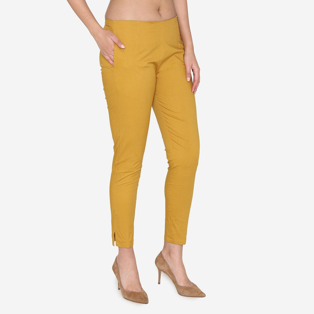 Vami Women's Cotton Formal Trousers- Golden - Bonjour Group