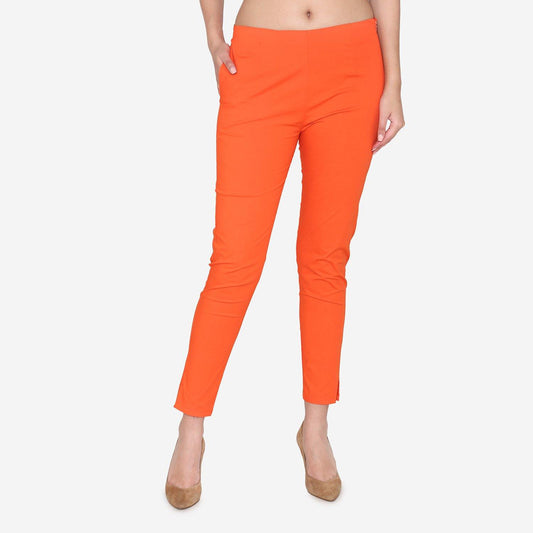 Vami Women's Cotton Formal Trousers- Fire - Bonjour Group