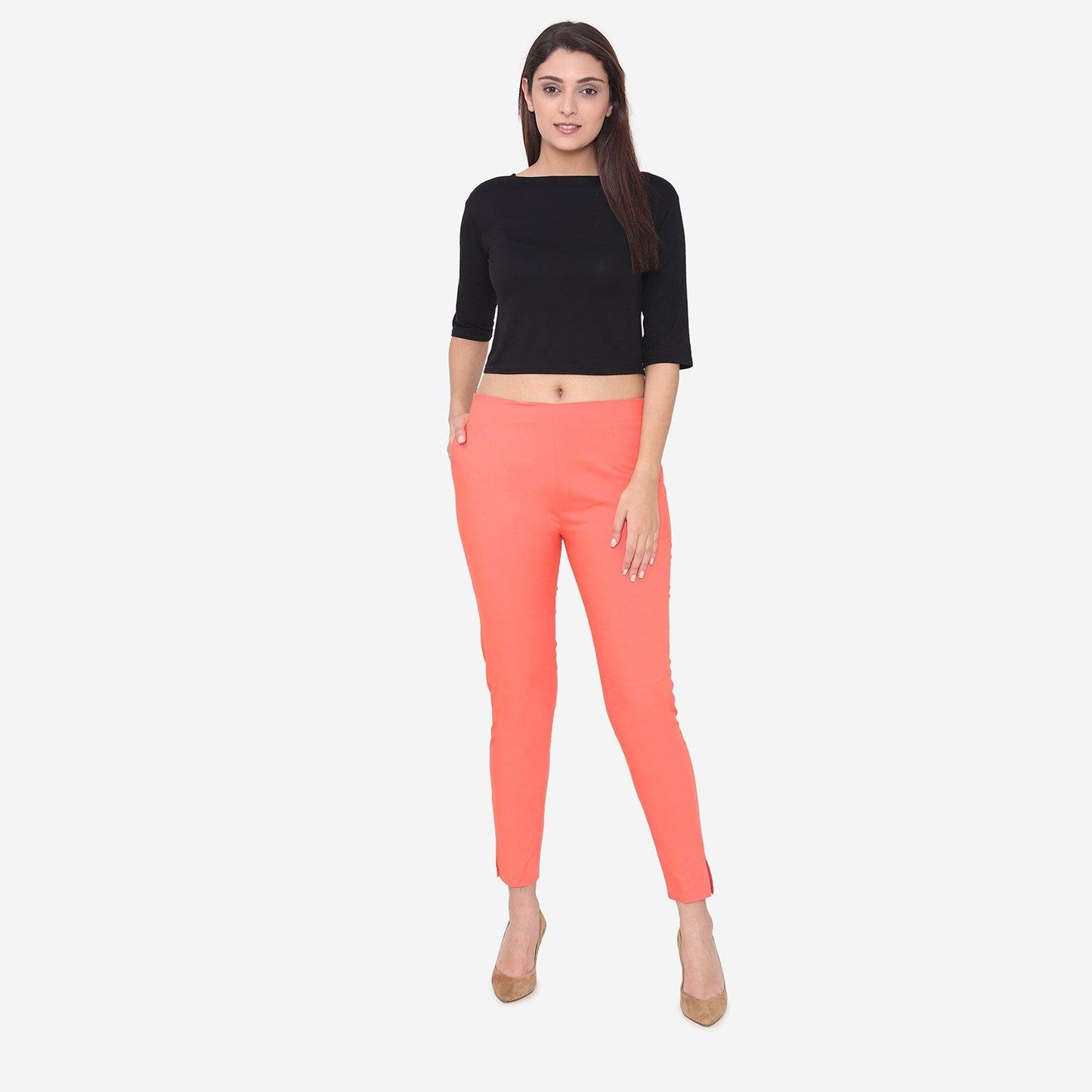 Vami Women's Cotton Formal Trousers - Cherry - Bonjour Group