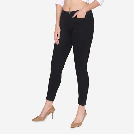 Vami Women's  Cotton Stretchable Jeggings - Black - Bonjour Group