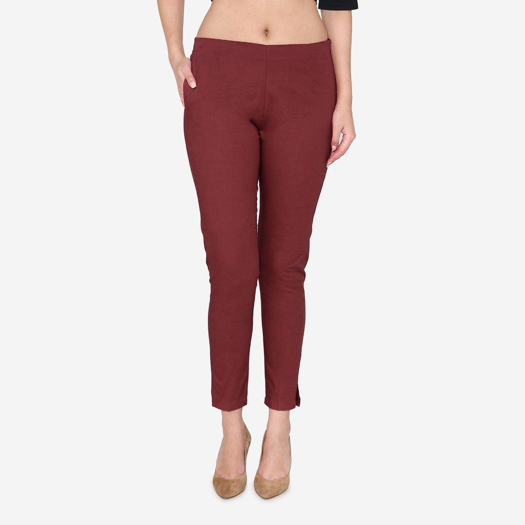 Vami Women's Cotton Formal Trousers - Maroon