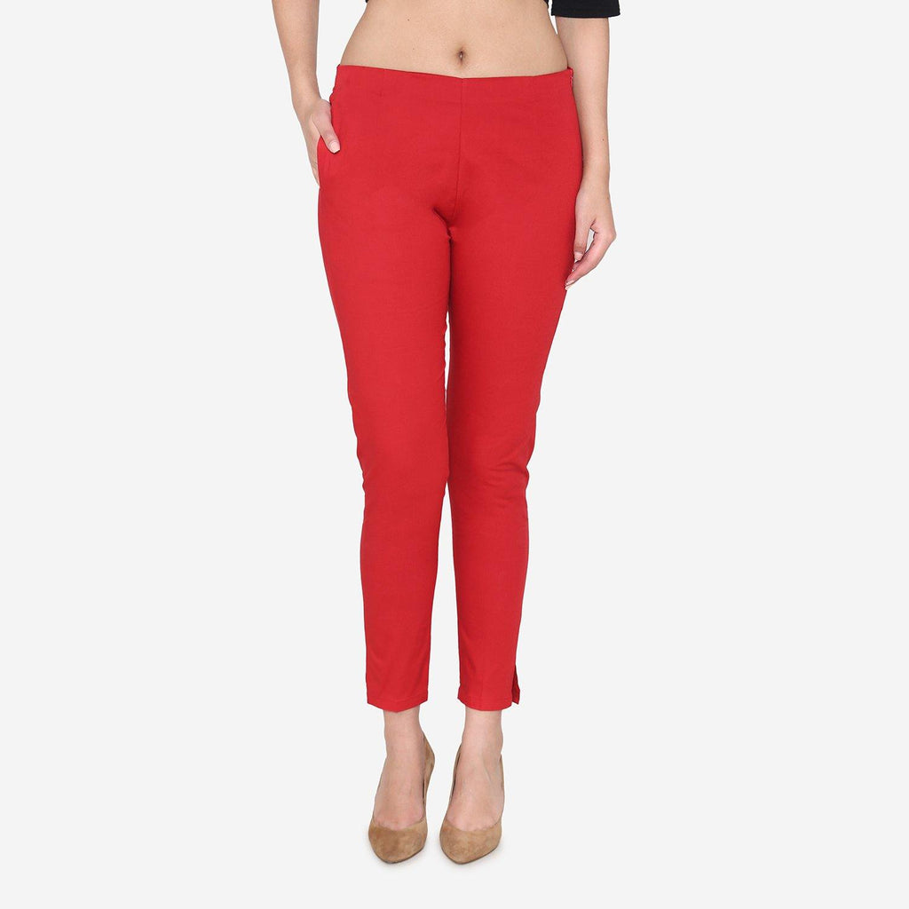 Vami Women's Cotton Formal Trousers - True Red - Bonjour Group