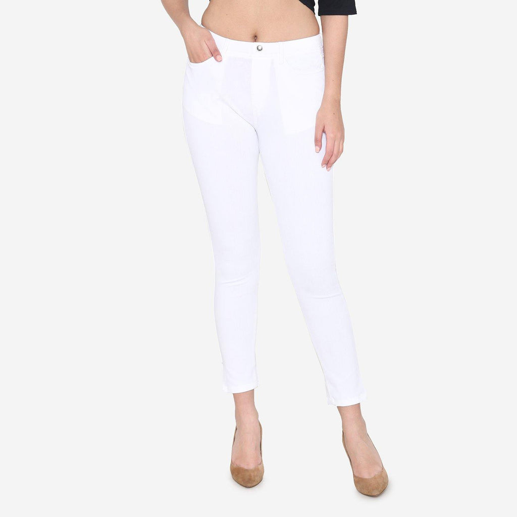 Vami Women's  Cotton Stretchable Jeggings - White - Bonjour Group