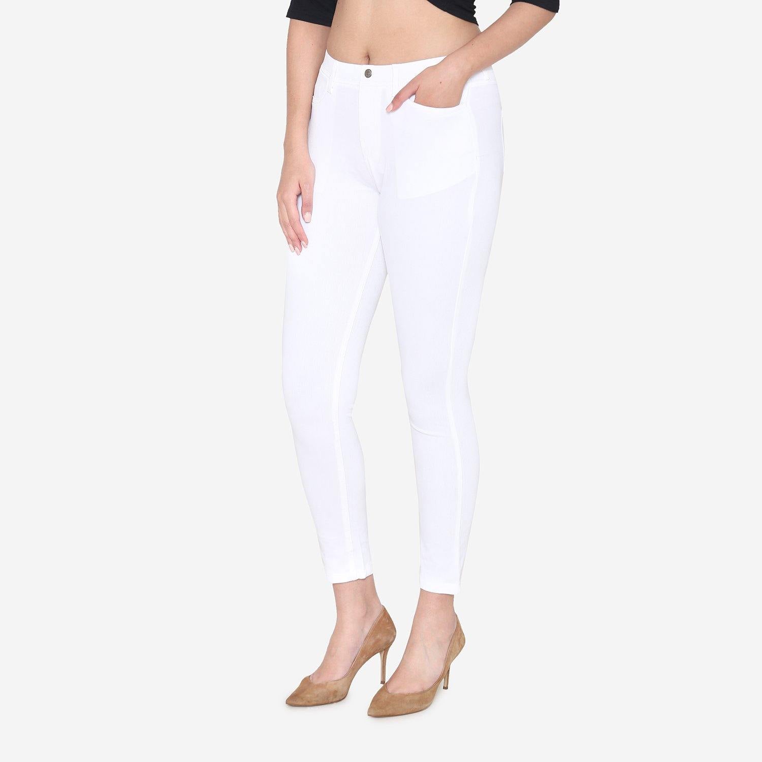 Vami Women's  Cotton Stretchable Jeggings - White - Bonjour Group