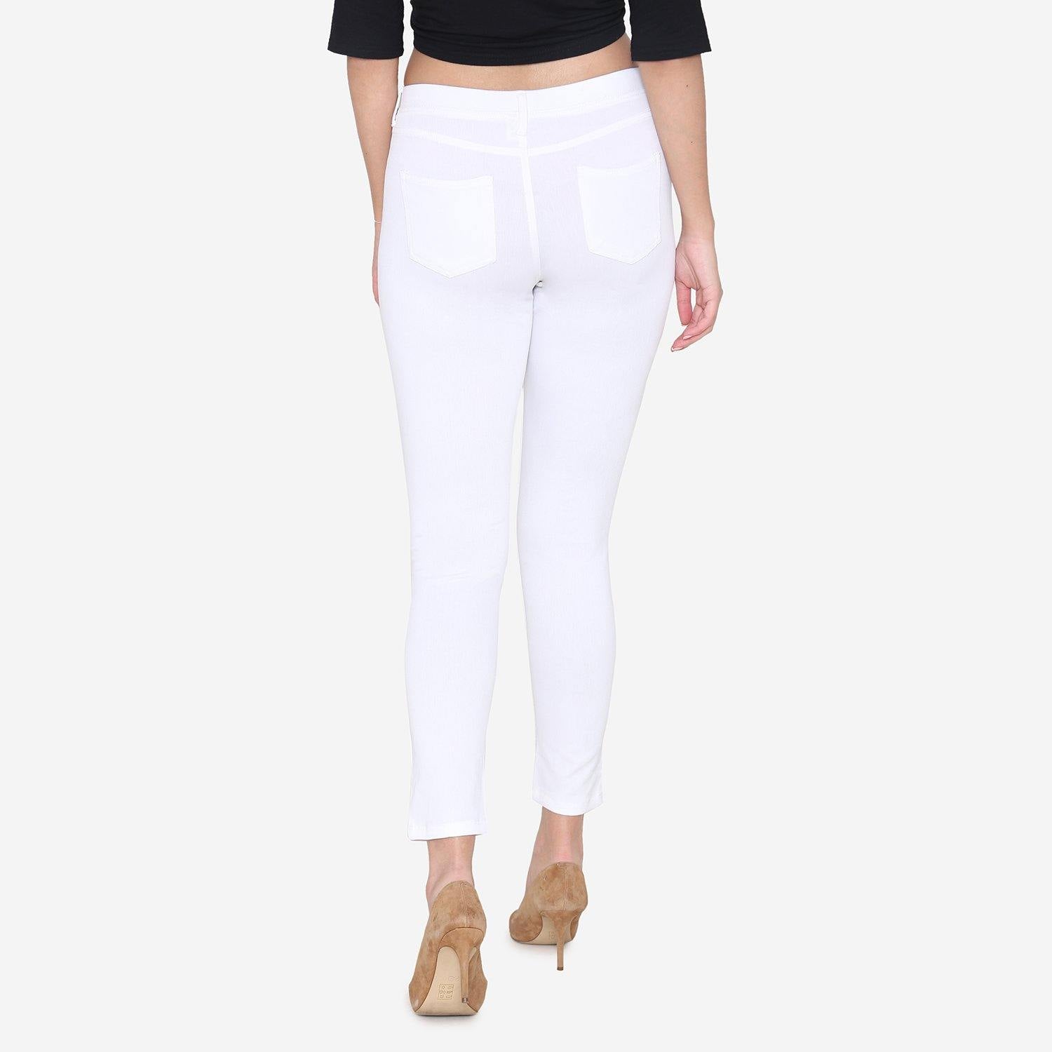 Vami Women's  Cotton Stretchable Jeggings - White - Bonjour Group