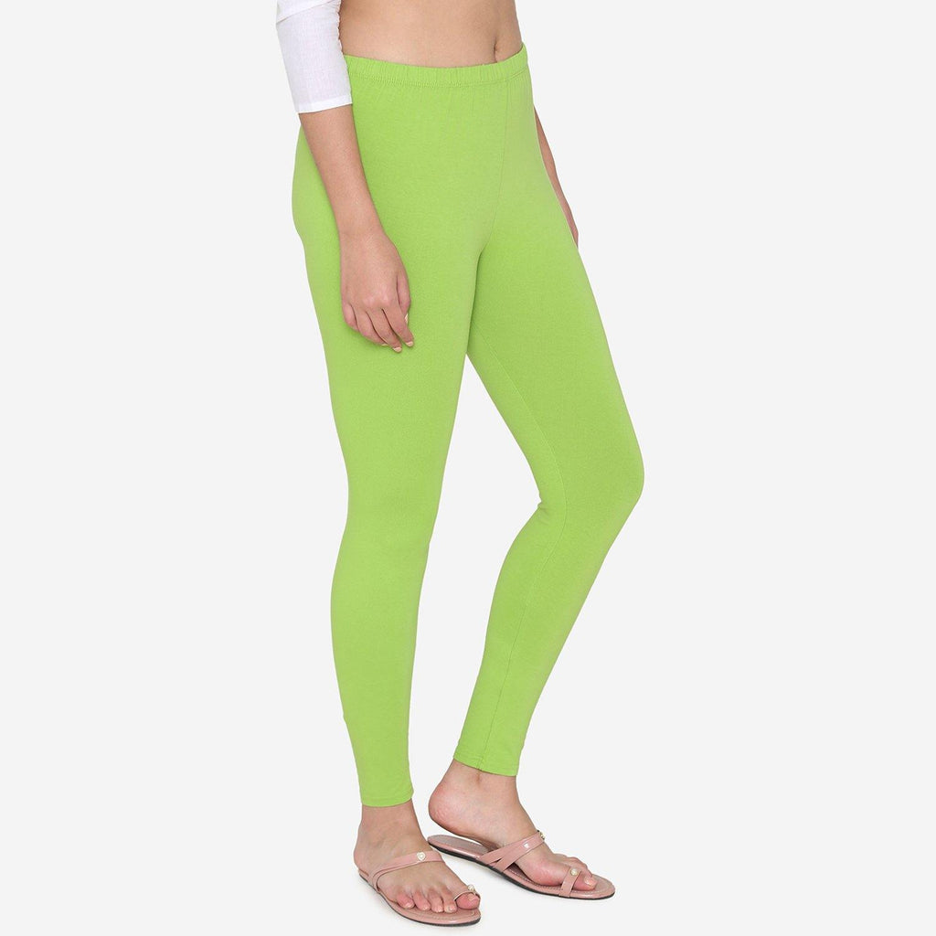 Vami Women's Cotton Stretchable Ankle Leggings - Parsley Green