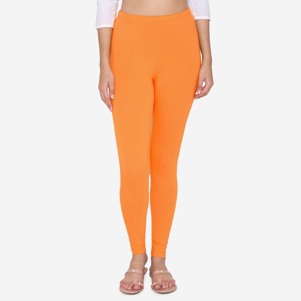 Vami Women's Cotton Stretchable Ankle Leggings - Vibrant Orange