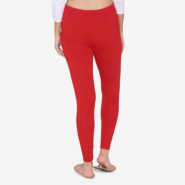 Women's Cotton Ankle leggings (Free Size) Red – BONJOUR