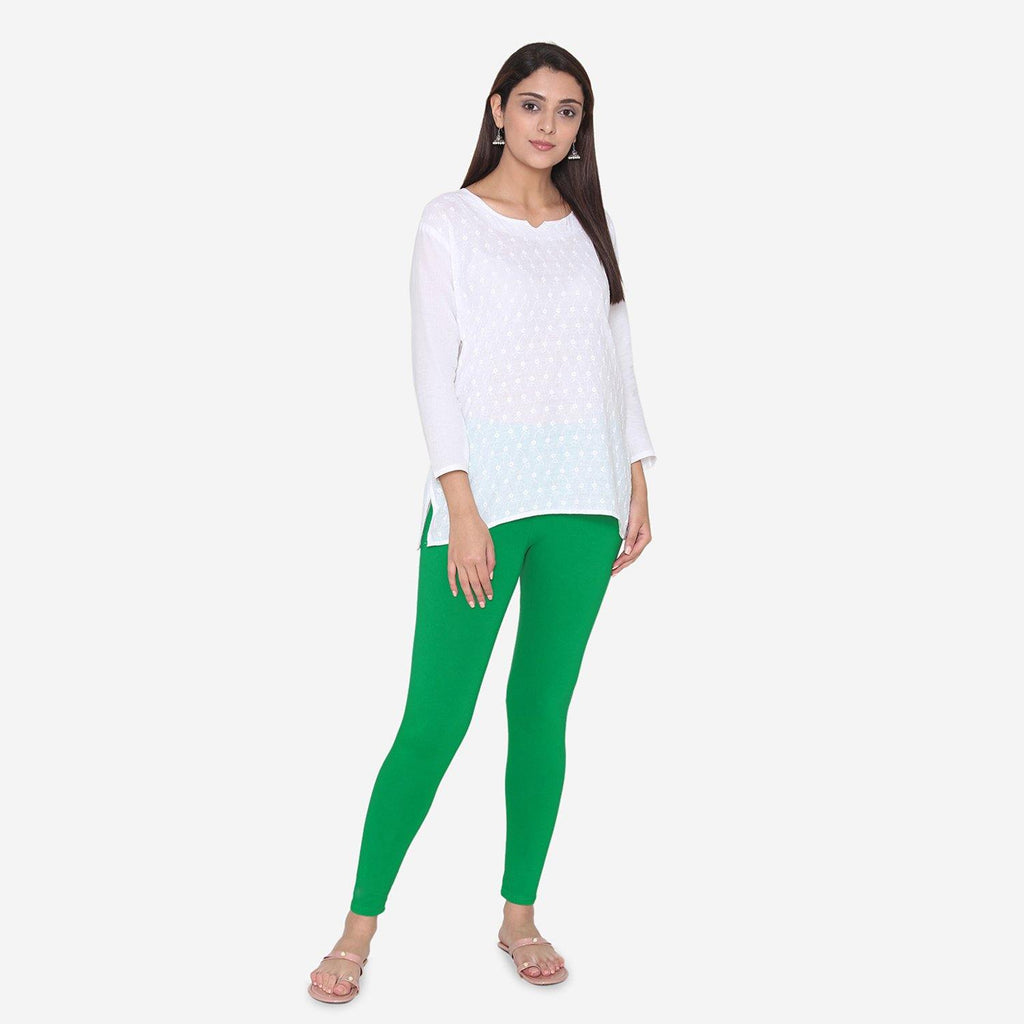 Vami Women's Cotton Stretchable Ankle Leggings - Pepper Green – BONJOUR