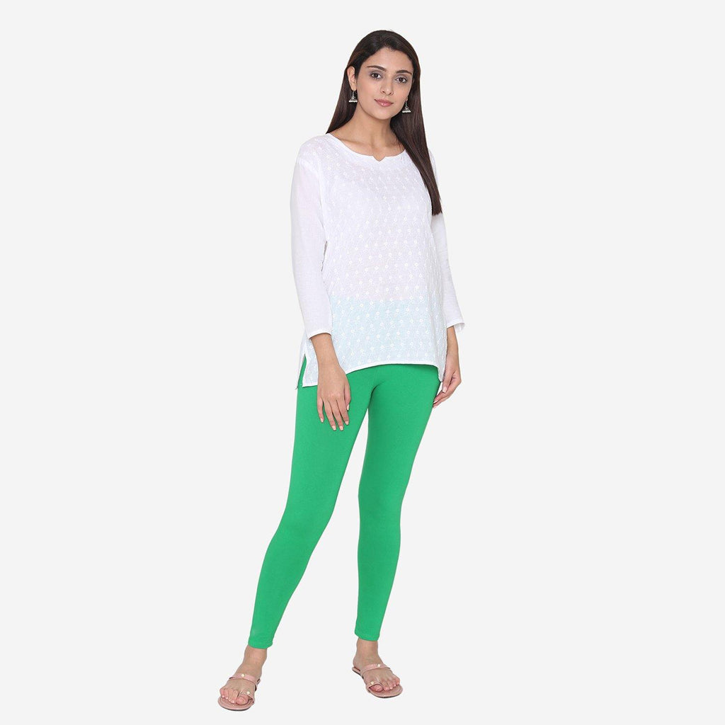Vami Women's Cotton Stretchable Ankle Leggings - Parsley Green – BONJOUR