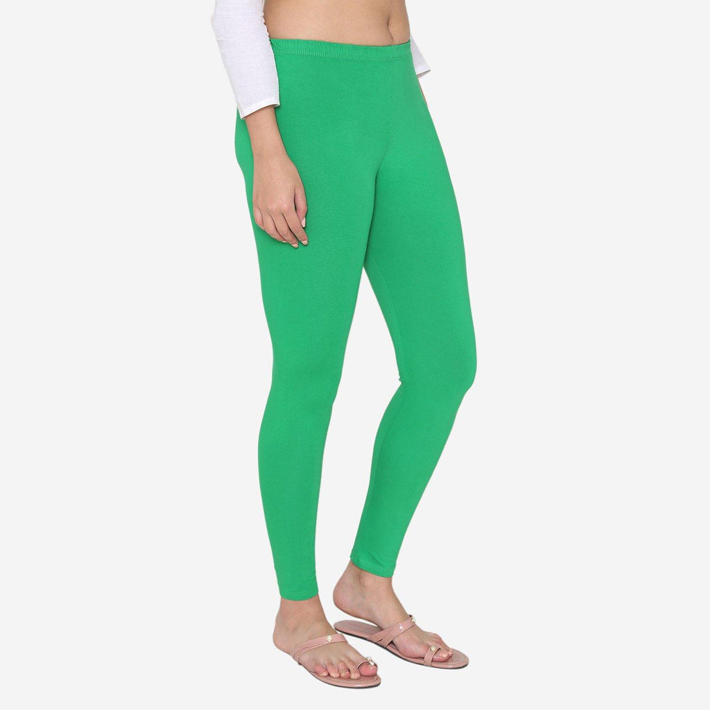 Vami Women's Cotton Stretchable Ankle Leggings - Parsley Green