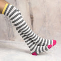 Women's Knee High Socks With Stripes Design - White