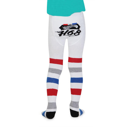Hot Wheels Knitted Stripped Design Baby Tights - White - Bonjour Group