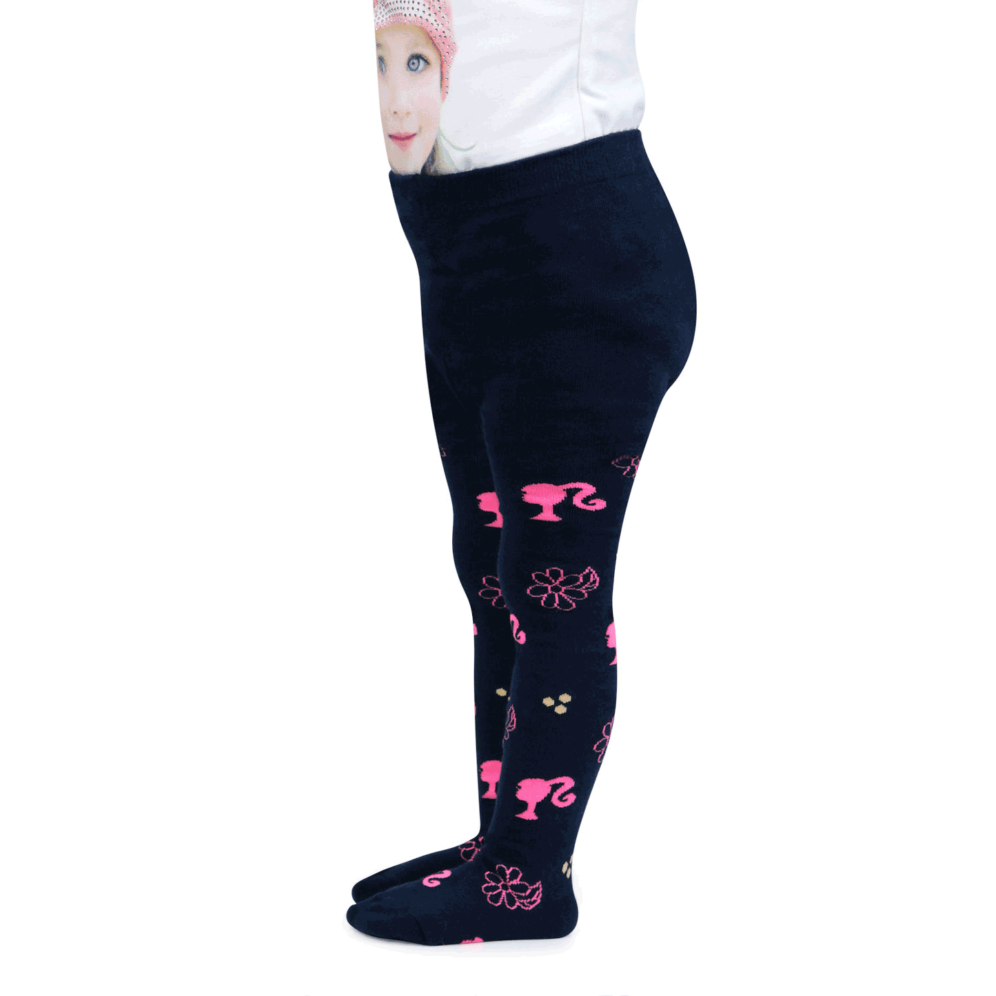 Barbie Cute Prints Knitted Tights For Baby Girls - Navy Pink - Bonjour Group