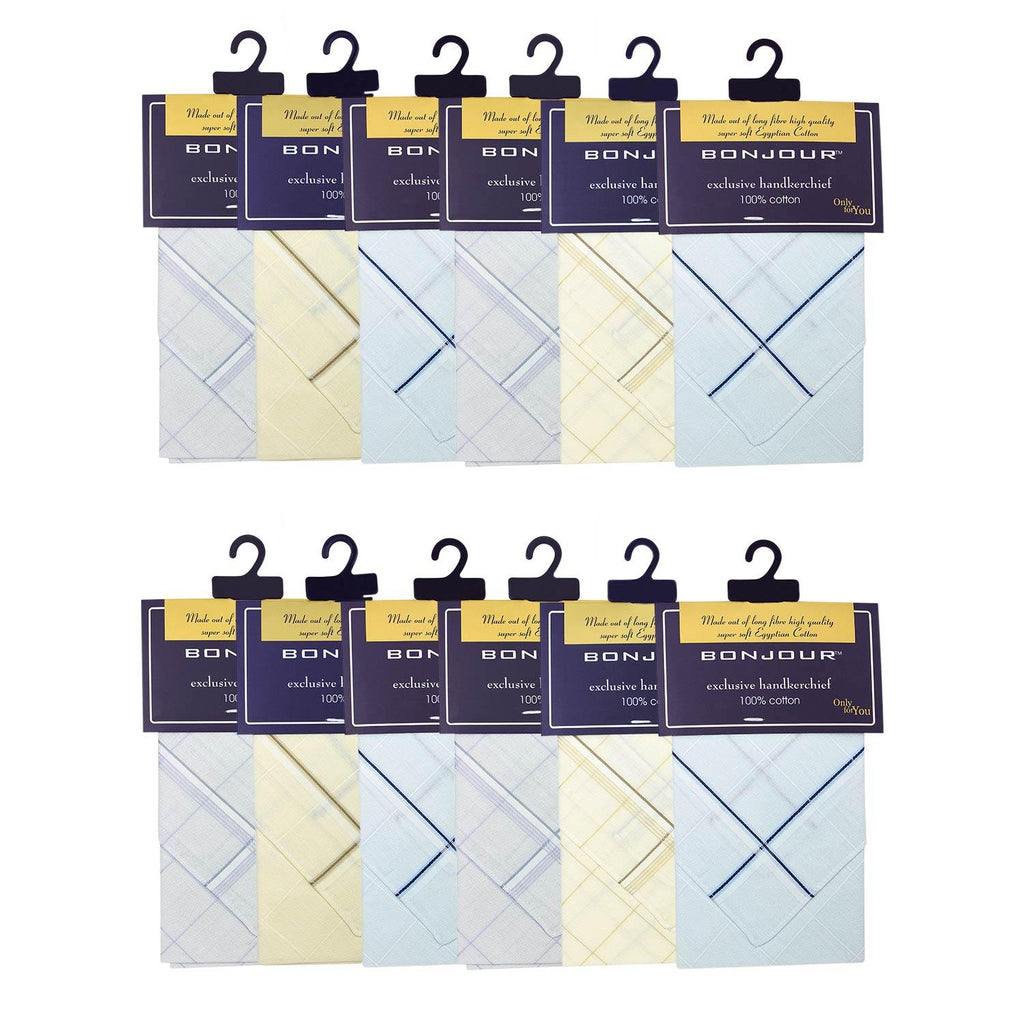 Men's Cotton Handkerchief in Pastel Colours-Pack of 12 - Bonjour Group