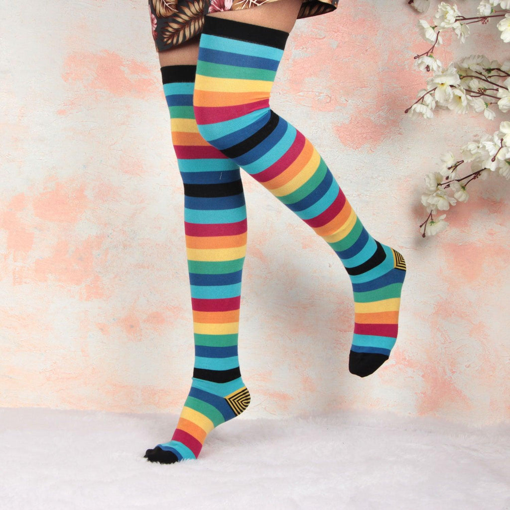 Cotton Multicolor Stripers  knee high Socks