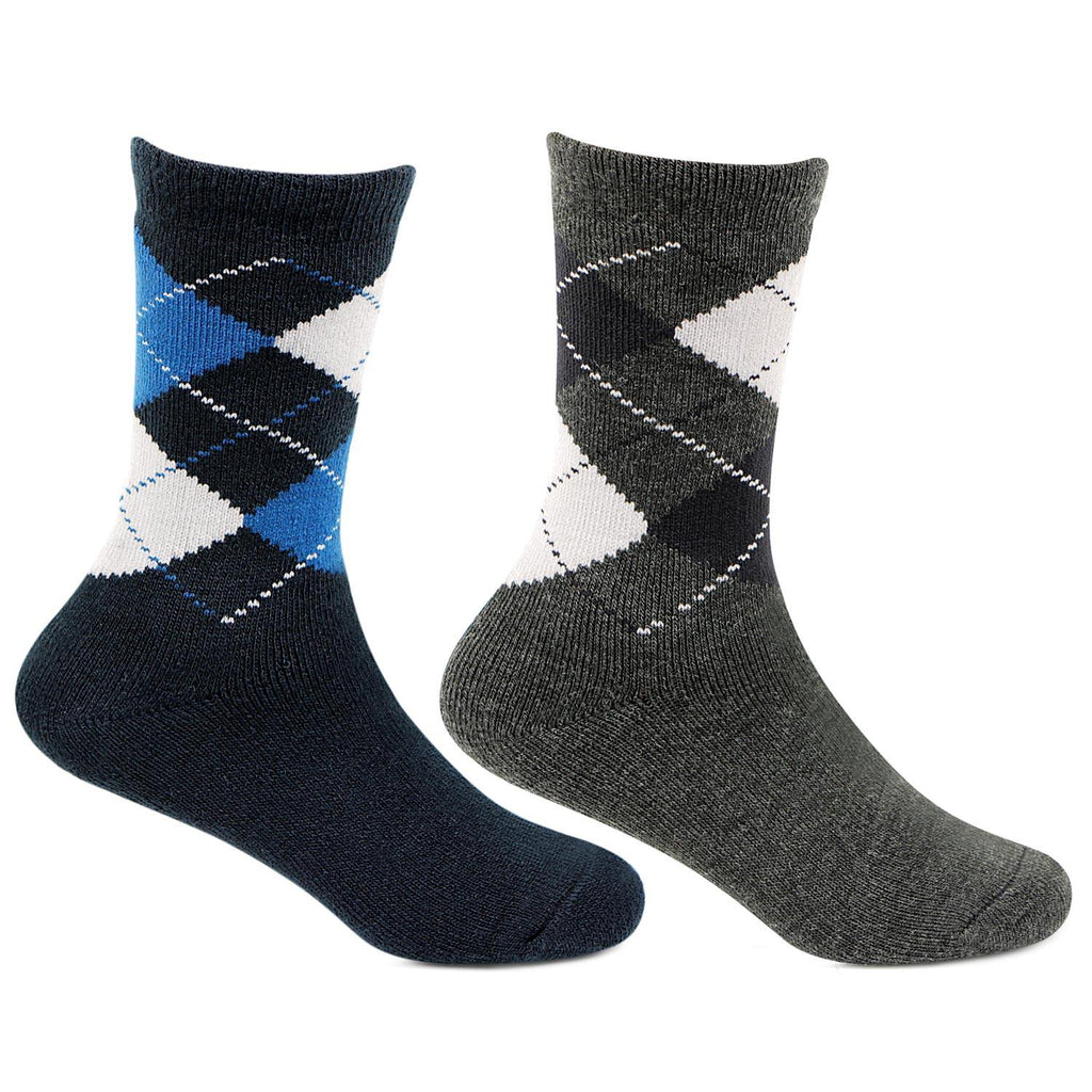 Kids Argyle Multicoloured Woolen Crew Length Socks- Pack of 2 - Bonjour Group