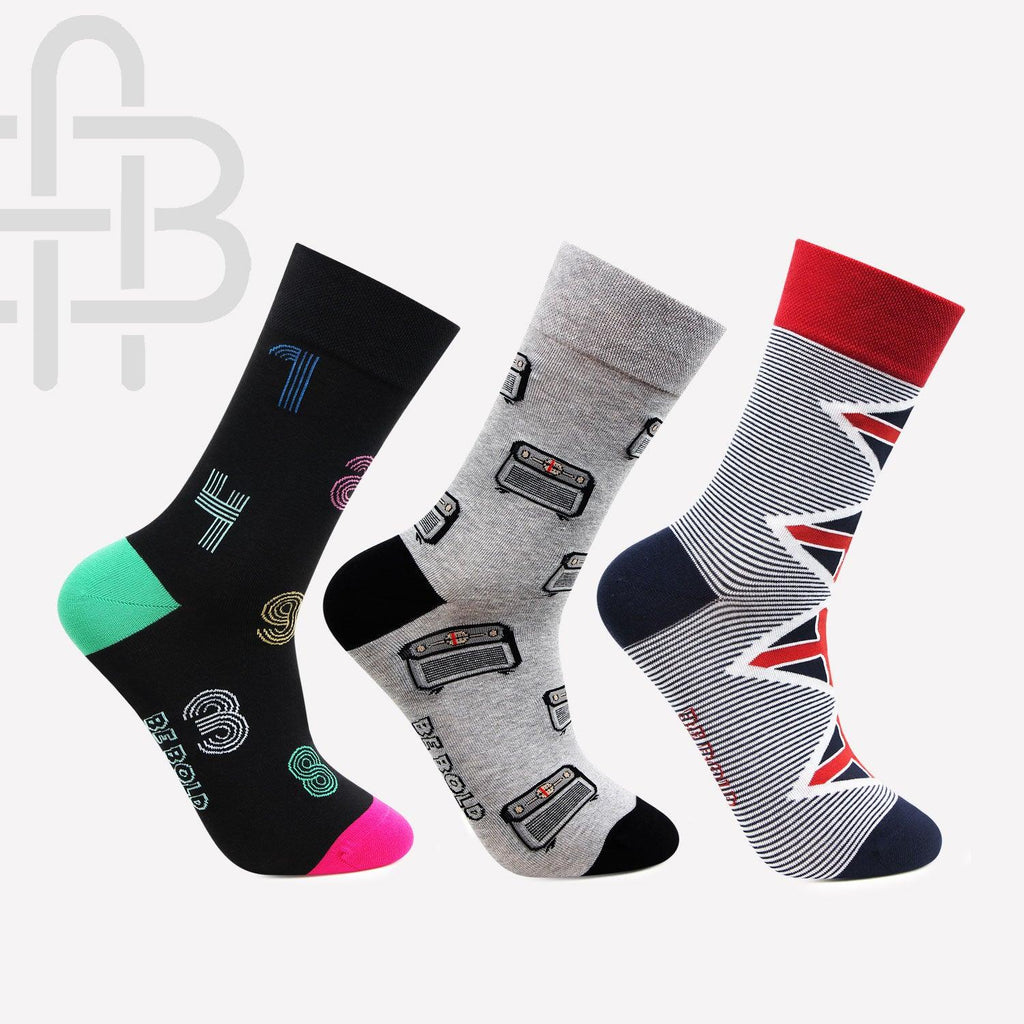 Men Bold Multicolored Crew Socks-Pack of 3