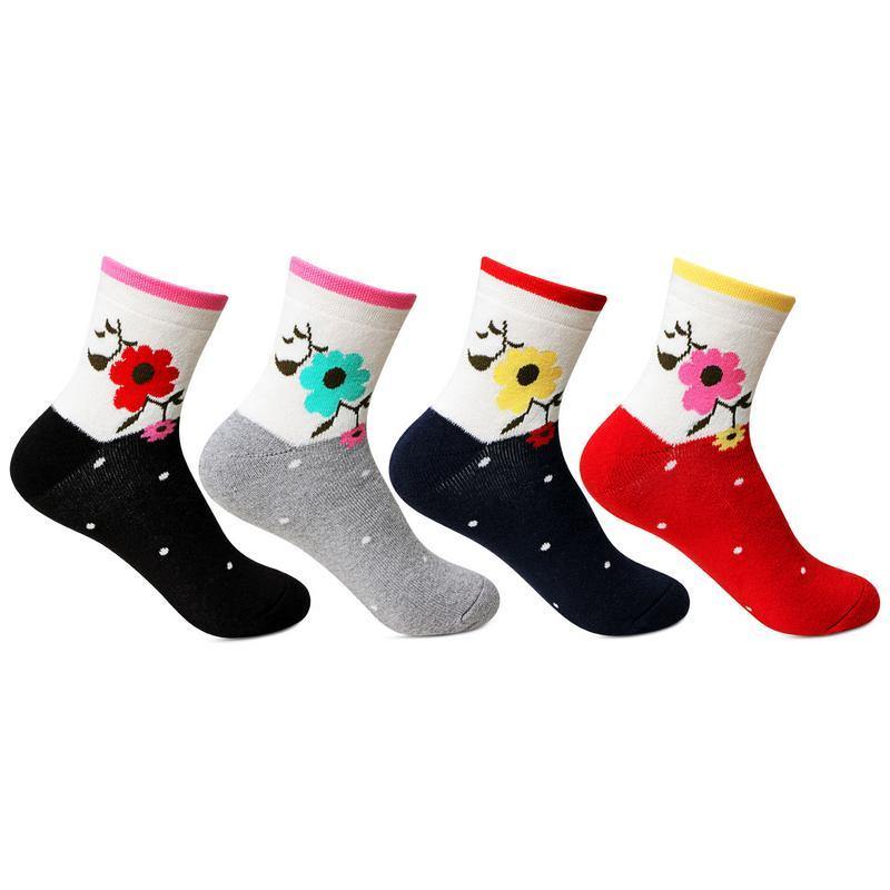 Women Multicolored Cotton Ankle Socks (Flower Print) - Pack of 4